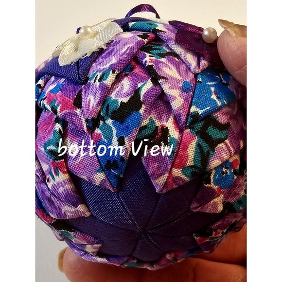 Two Quilted Christmas Ball Ornaments Handmade Purple Victorian Look - Picture 10 of 10